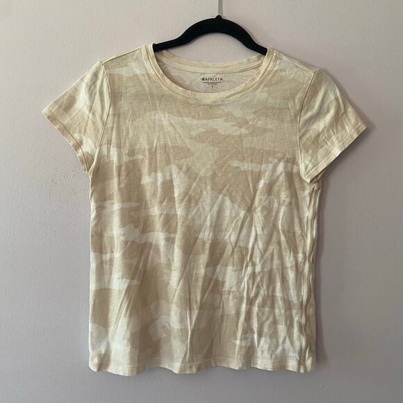 Athleta Women's size Small Cream Tan Camo Short Sleeve Tee T-Shirt Gorpcore - Picture 1 of 9
